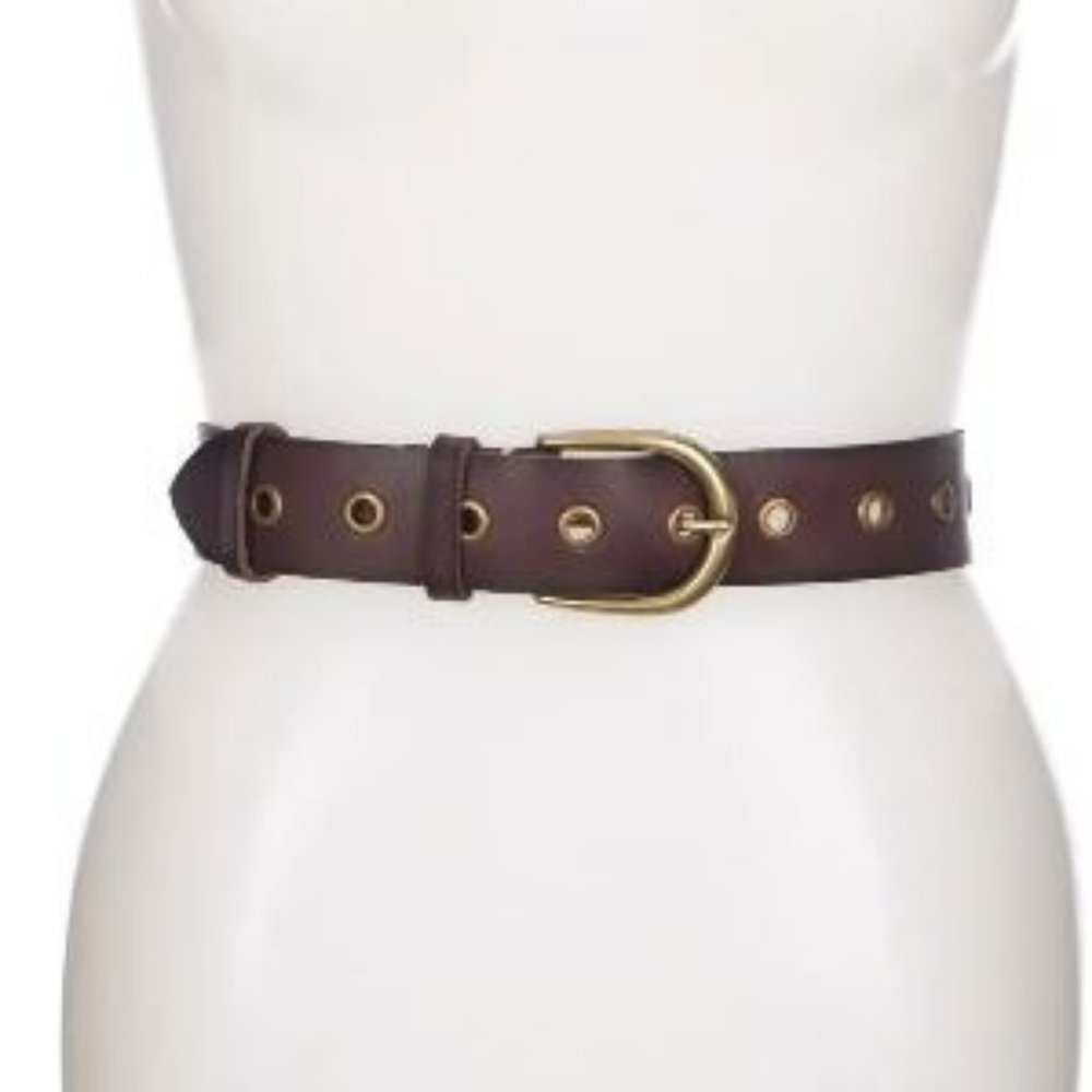 NWT Frye brown leather belt w/ grommets, S and L